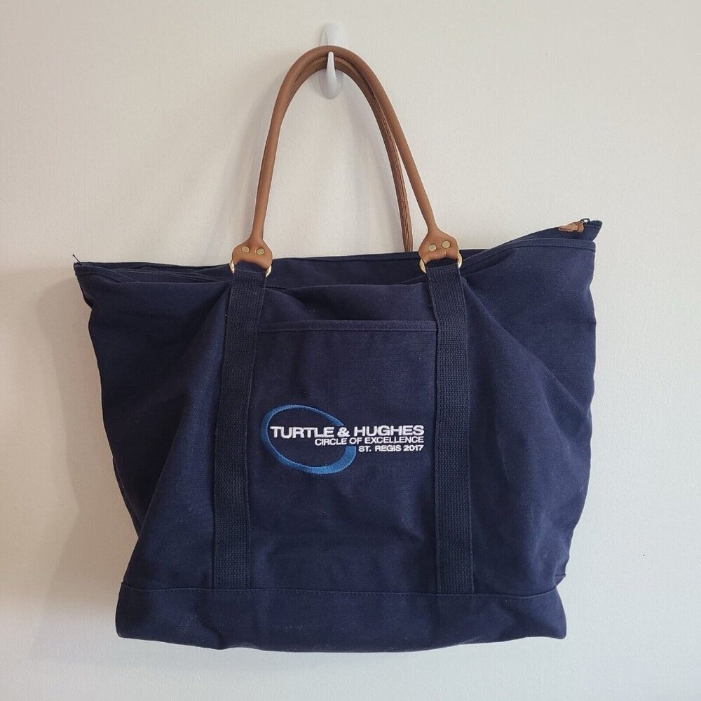 SCARBOROUGH & TWEED Vintage Canvas Tote Bankers Bag Navy Blue